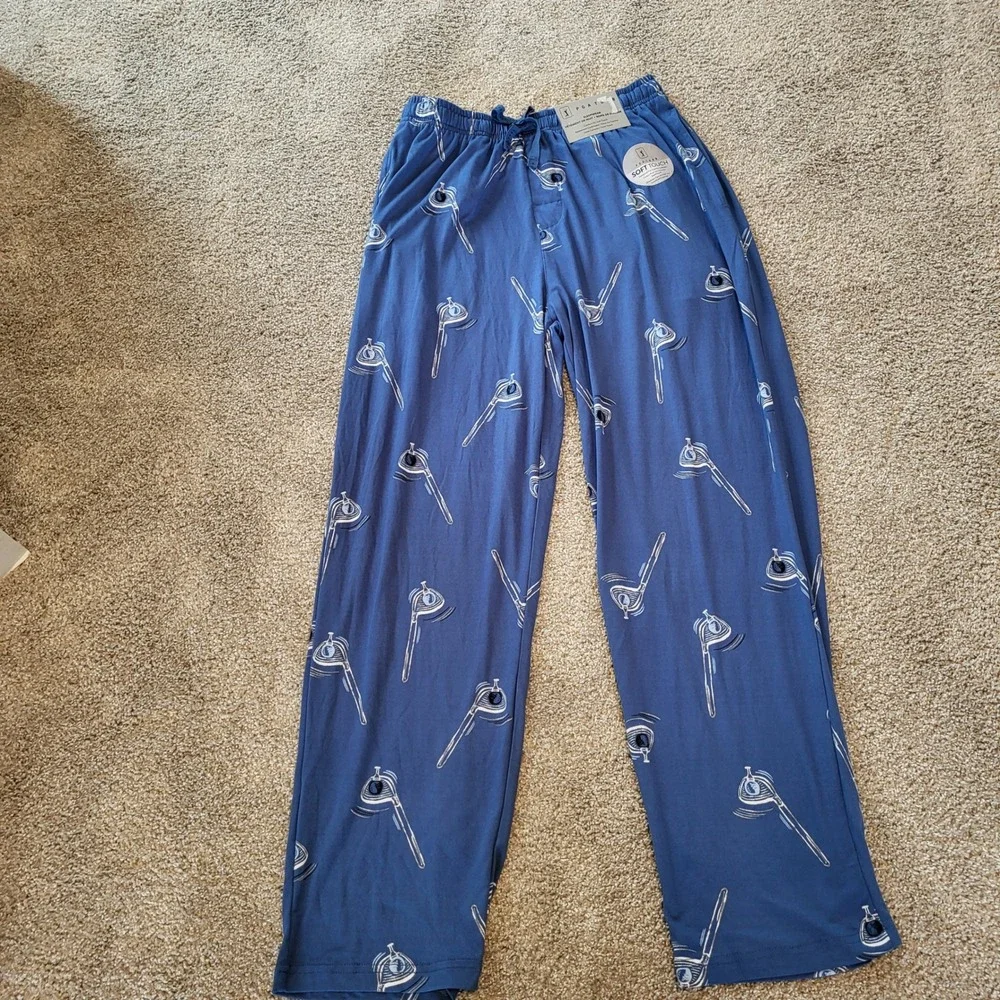 PGA TOUR Mens Golf Club Print Sleepwear Pajama Pants Blue Pockets‎ Soft Touch